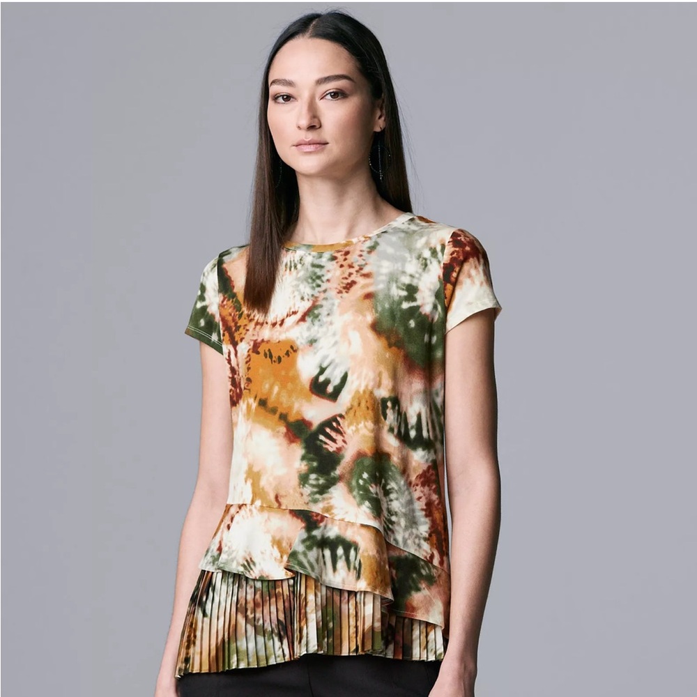 Simply Vera Vera Wang pleated, layered tie dye top, medium